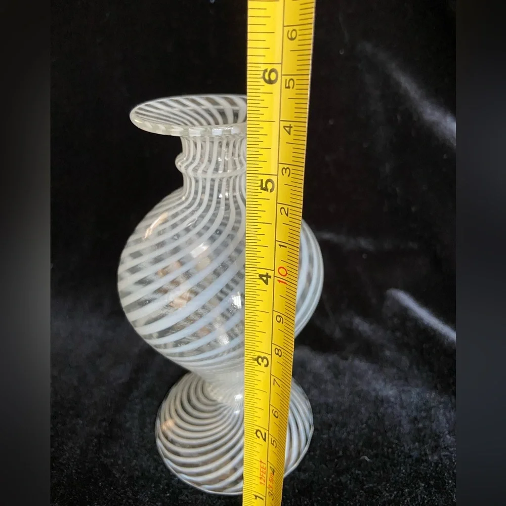 Delicate Art Glass Hand Blown Venetian Vase White Swirl